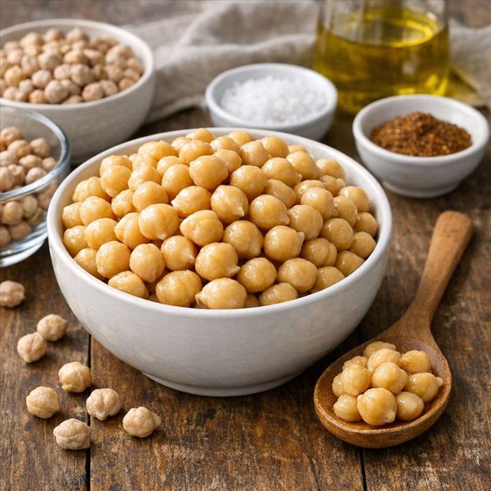 Combien de calories dans une portion de pois chiches cuits ?